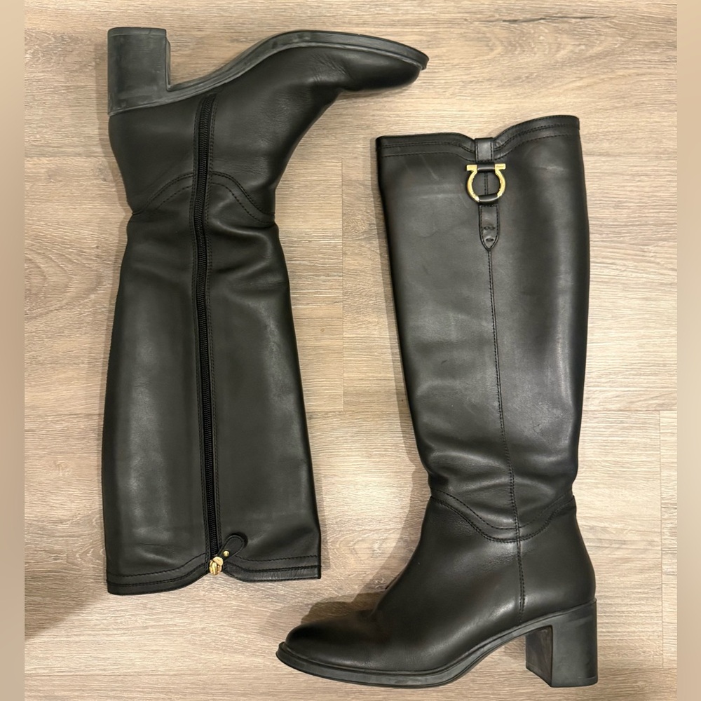 Salvatore Ferragamo Black Leather Riding Boots - Picture 6 of 11